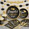 Graduation Decoration Class of 2026, 350PCS Graduation Party Supplies Disposable Dinnerware(Serve 50) with Paper Plates Cup Napkin Fork Knife Spoon College High School Grad Decor(Black & Gold)